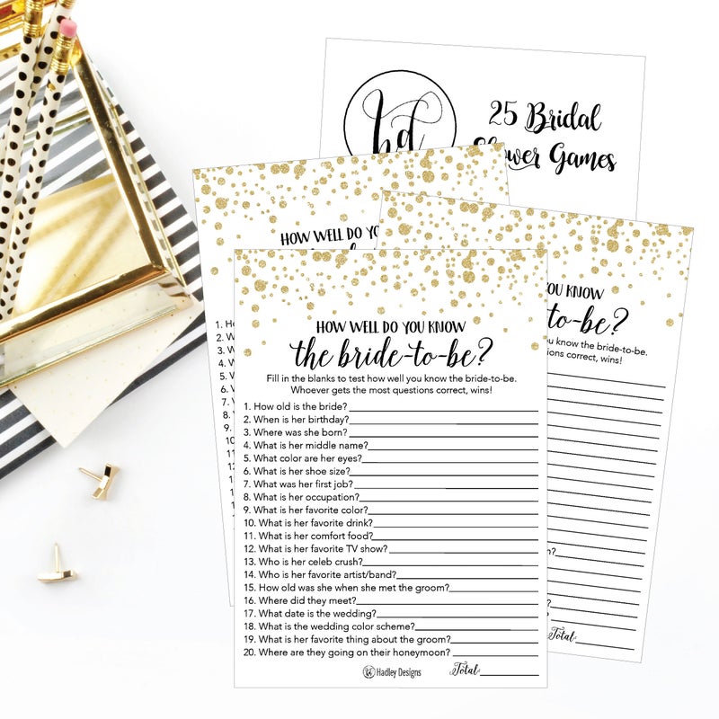 Hadley Designs Gold Bridal Shower Games for 25 Guests â€“ Fun and Hilarious Bridal Games for Showers, Wedding Shower, Engagement, Classy Party Activities - Image 2
